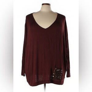 DG2 Vneck Burgundy Top With Sequin Pocket